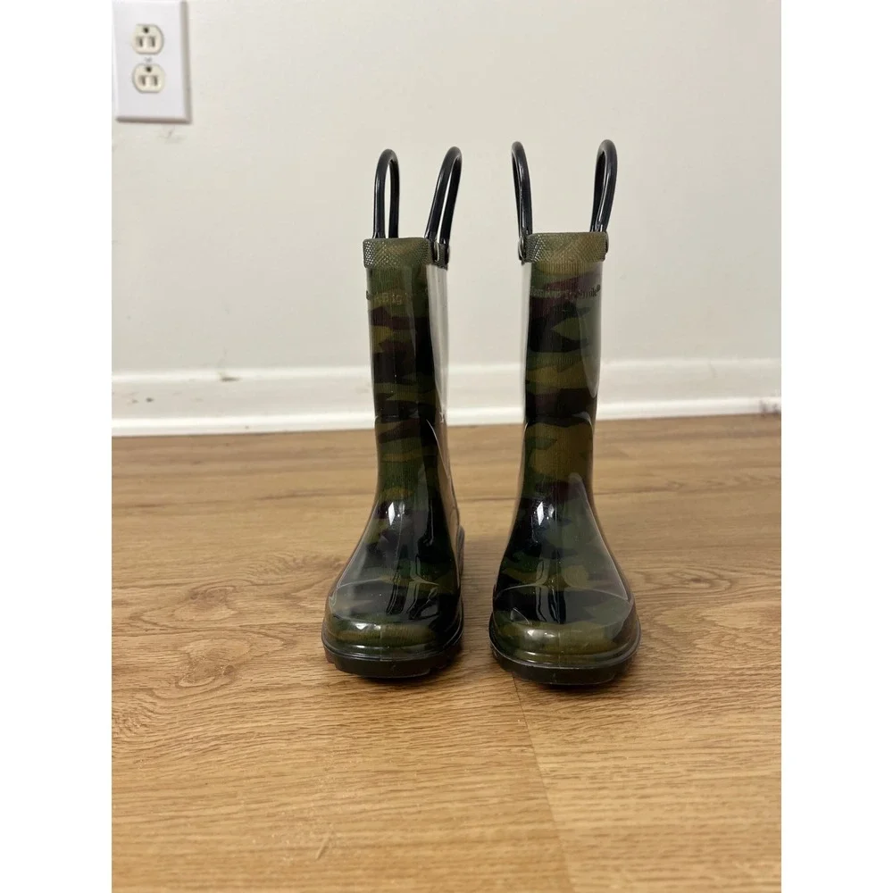 Western Chief Camo Light Up Rain Boots Kids Size 7 Olive Green Camo blue green